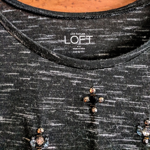 Black Sparkle Halloween Party Ann Taylor LOFT Black Heather T-Shirt Gems Beading - Picture 2 of 3